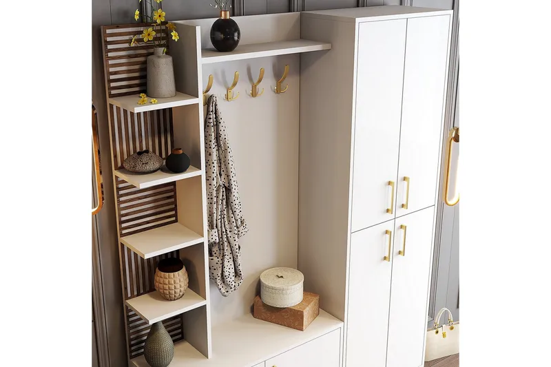 Schmida Hallmöbelset - Guld/Vit - Möbler - Hallmöbler - Möbelset för hall & entre