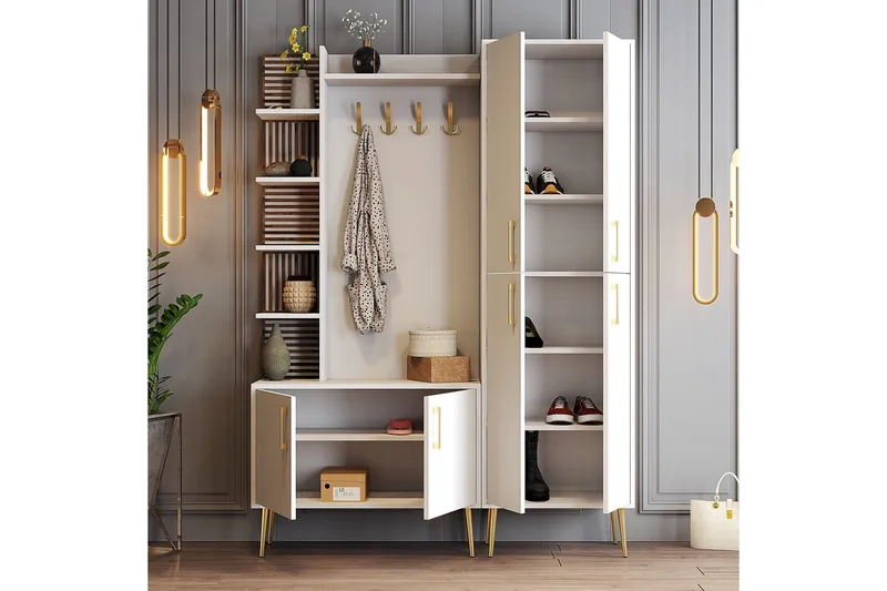 Schmida Hallmöbelset - Guld/Vit - Möbler - Hallmöbler - Möbelset för hall & entre