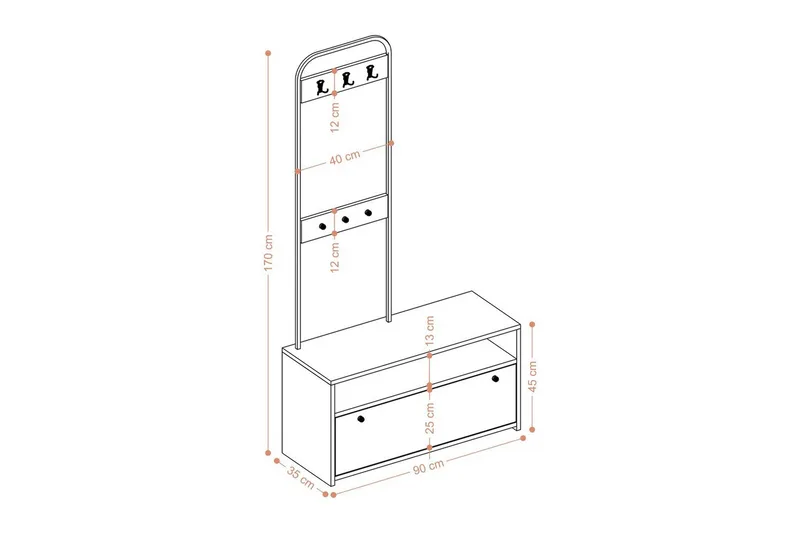 Orlis Hallmöbelset - Valnöt/Svart - Möbler - Hallmöbler - Möbelset för hall & entre