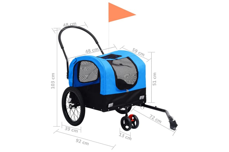 2-i-1-Cykelvagn för husdjur och joggingvagn blå och svart - Blå - Hundbur & hundtransport