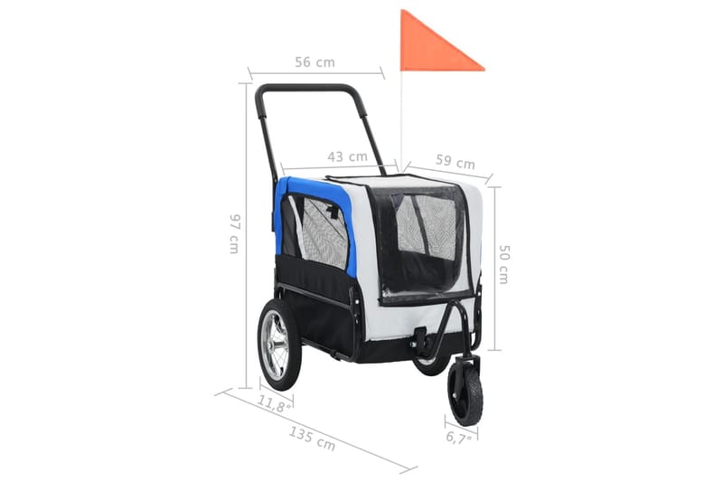 2-i-1-Cykelvagn för husdjur och joggingvagn grå och blå - Grå - Hundbur & hundtransport