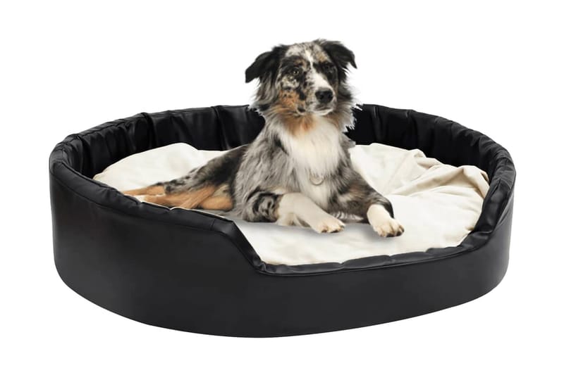Hundbädd svart och beige 99x89x21 cm plysch och konstläder - Svart - Hundbädd & hundsäng