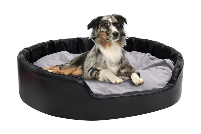 Hundbädd svart och grå 99x89x21 cm plysch och konstläder - Svart - Hundbädd & hundsäng