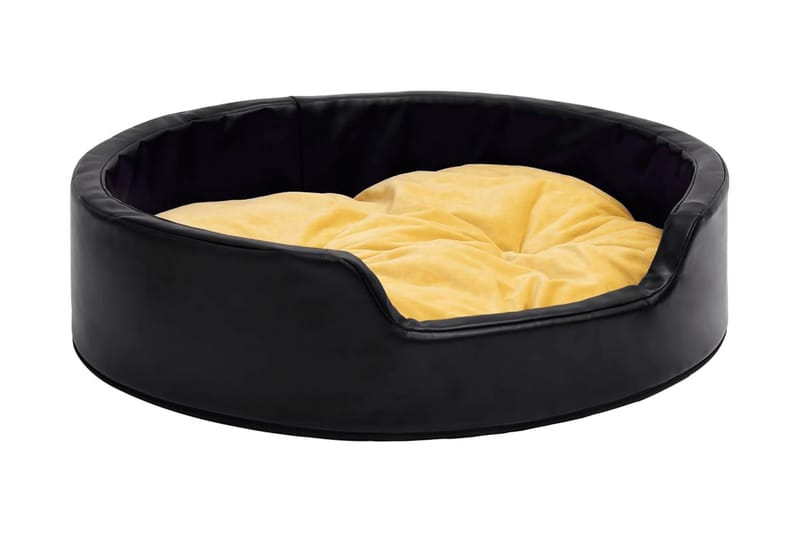 Hundbädd svart och gul 79x70x19 cm plysch och konstläder - Svart - Hundbädd & hundsäng