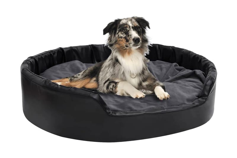 Hundbädd svart och mörkgrå 99x89x21 cm plysch och konstläder - Svart - Hundbädd & hundsäng