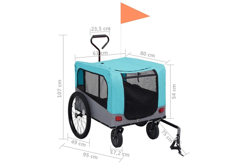2-i-1-Cykelvagn för husdjur och joggingvagn blå och grå - Blå - Hundbur & hundtransport