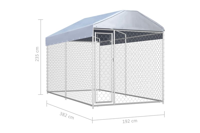 Hundgård för utomhusbruk med tak 382x192x225 cm - Silver - Hundkoja & hundhus