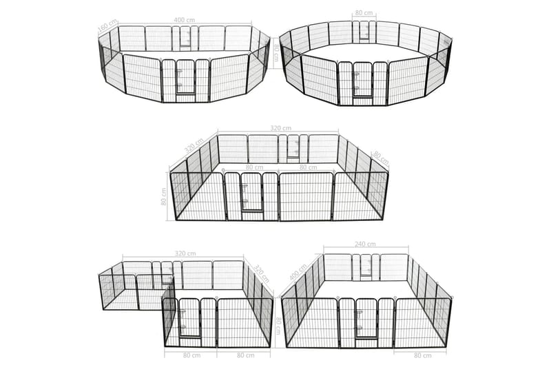 Hundhage 16 paneler stål 80x80 cm svart - Svart - Hundkoja & hundhus