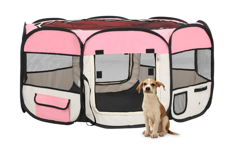 Hopfällbar hundhage med väska rosa 145x145x61 cm - Rosa - Hundgrind & hundstaket