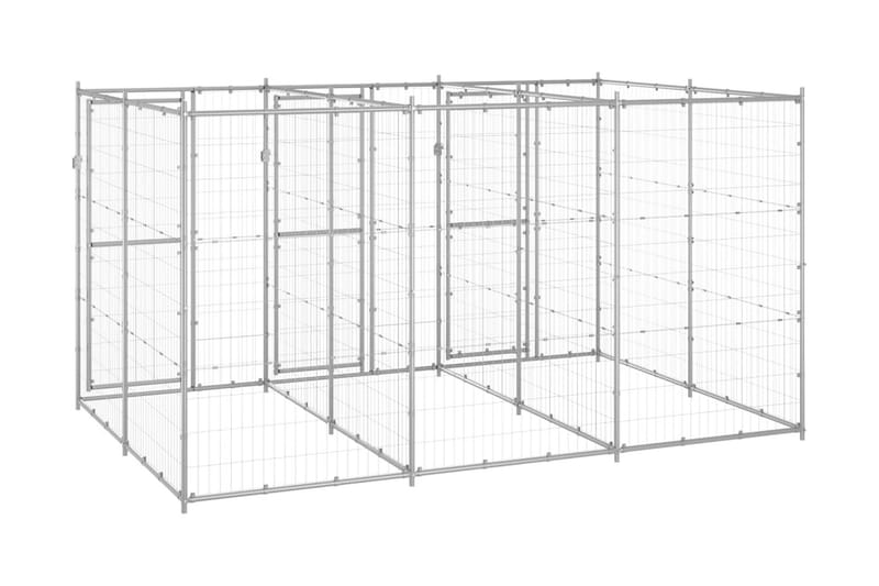Hundgård för utomhusbruk galvaniserat stål 7,26 m² - Silver - Hundgrind & hundstaket
