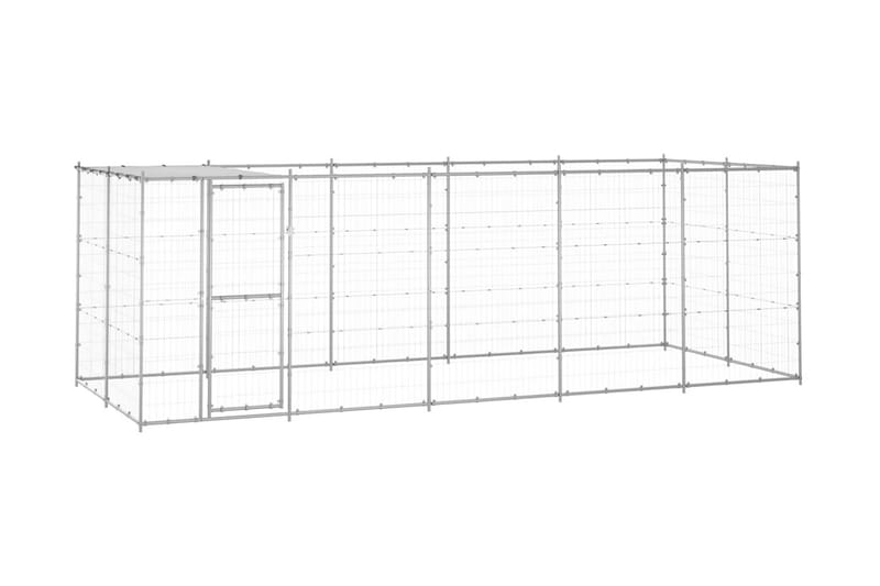 Hundgård för utomhusbruk galvaniserat stål med tak 12,1 m² - Silver - Hundgrind & hundstaket