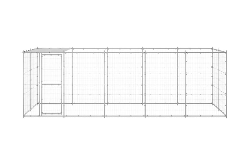 Hundgård för utomhusbruk galvaniserat stål med tak 12,1 m² - Silver - Hundgrind & hundstaket