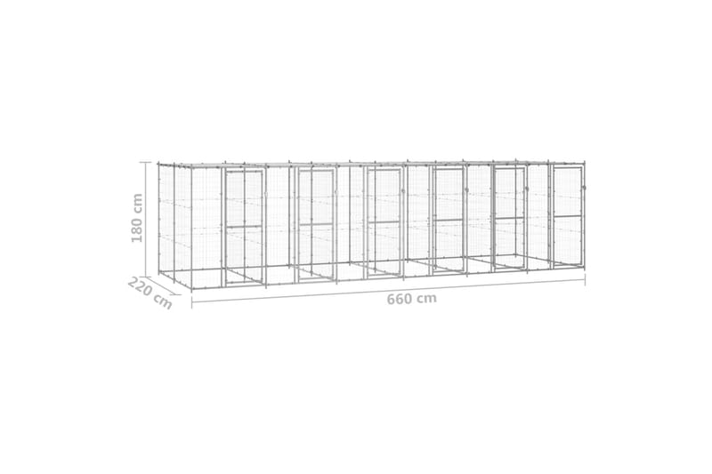 Hundgård för utomhusbruk galvaniserat stål med tak 14,52 m² - Silver - Hundgrind & hundstaket