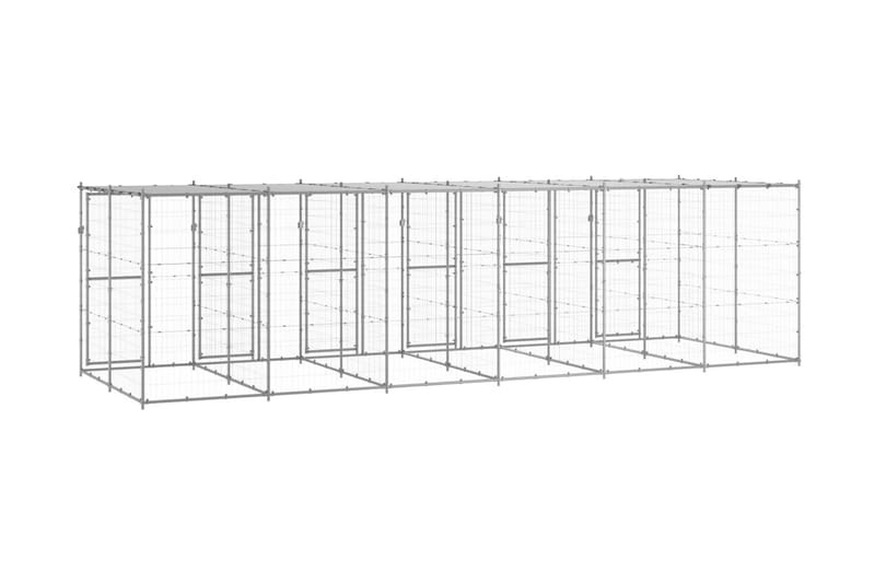 Hundgård för utomhusbruk galvaniserat stål med tak 14,52 m² - Silver - Hundgrind & hundstaket