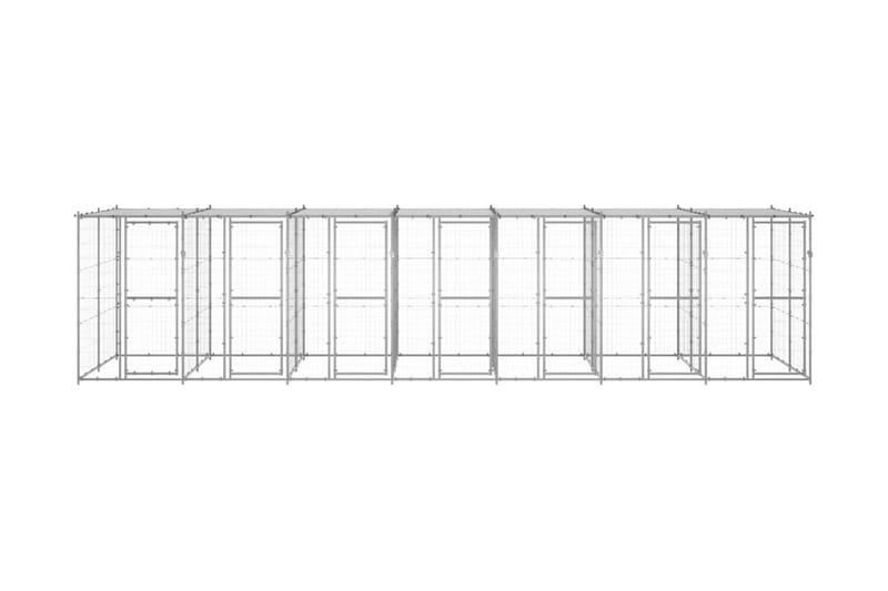 Hundgård för utomhusbruk galvaniserat stål med tak 16,94 m² - Silver - Hundgrind & hundstaket