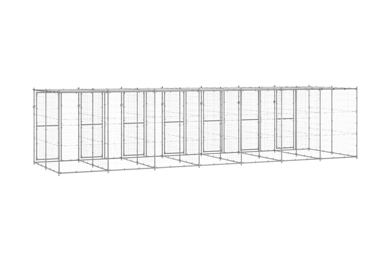 Hundgård för utomhusbruk galvaniserat stål med tak 16,94 m² - Silver - Hundgrind & hundstaket
