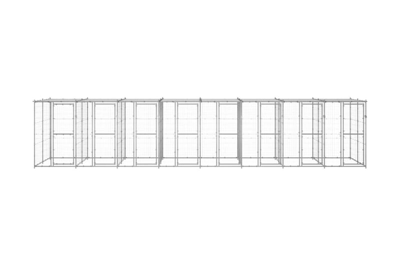Hundgård för utomhusbruk galvaniserat stål med tak 19,36 m² - Silver - Hundgrind & hundstaket