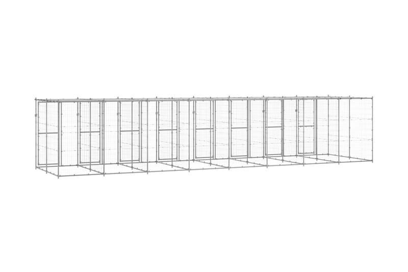 Hundgård för utomhusbruk galvaniserat stål med tak 19,36 m² - Silver - Hundgrind & hundstaket