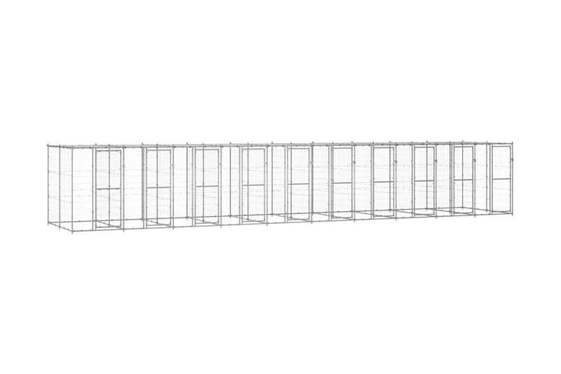 Hundgård för utomhusbruk galvaniserat stål med tak 24,2 m² - Silver - Hundgrind & hundstaket
