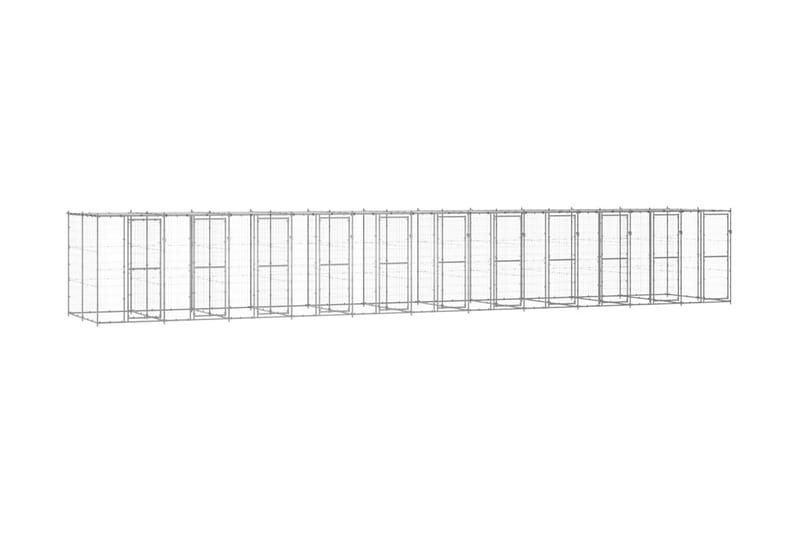 Hundgård för utomhusbruk galvaniserat stål med tak 26,62 m² - Silver - Hundgrind & hundstaket