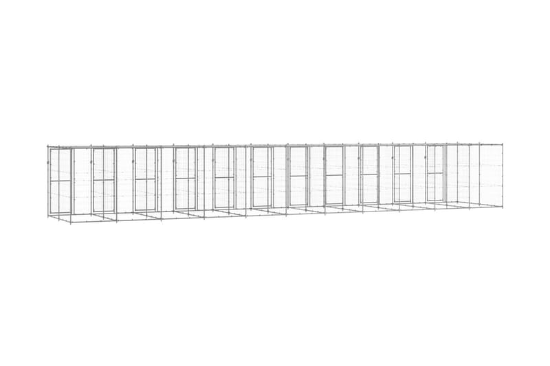 Hundgård för utomhusbruk galvaniserat stål med tak 29,04 m² - Silver - Hundgrind & hundstaket