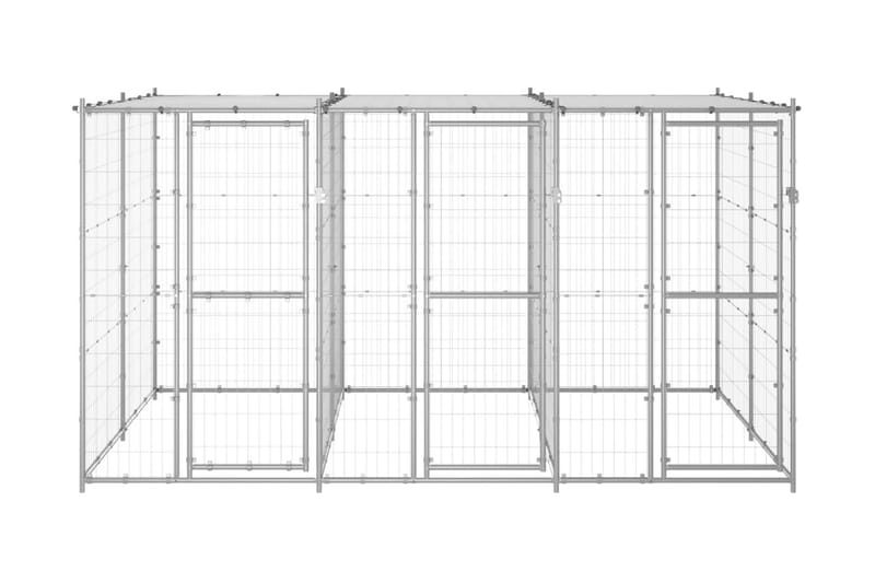 Hundgård för utomhusbruk galvaniserat stål med tak 7,26 m² - Silver - Hundgrind & hundstaket
