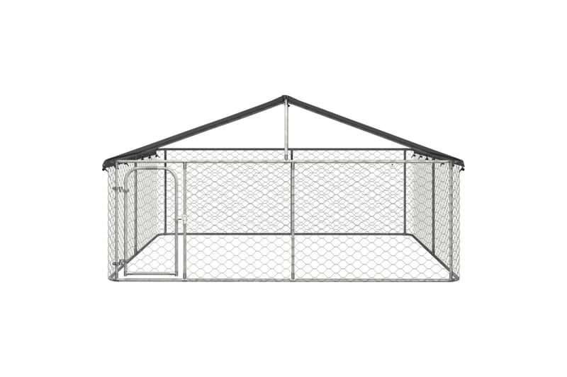 Hundgård för utomhusbruk med tak 300x300x150 cm - Silver - Hundgrind & hundstaket