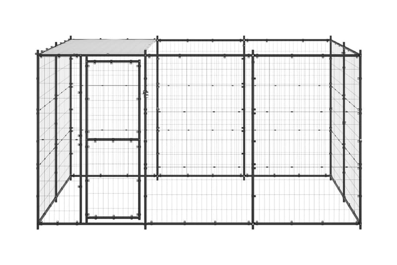 Hundgård för utomhusbruk med tak stål 7,26 m² - Svart - Hundgrind & hundstaket
