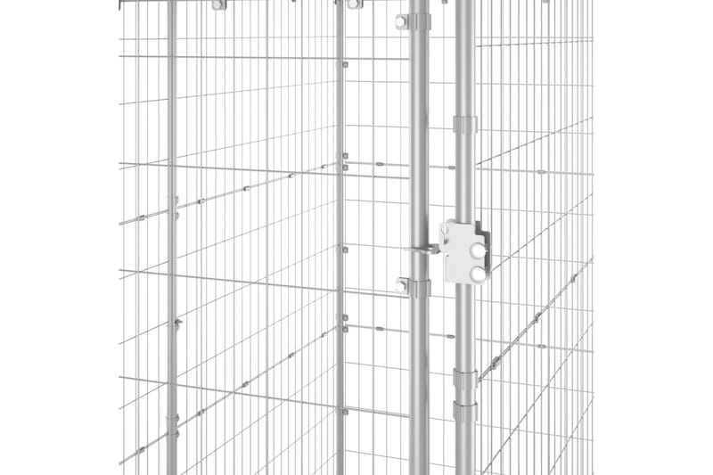 Hundgård för utomhusbruk stål med tak 110x220x180 cm - Silver - Hundgrind & hundstaket