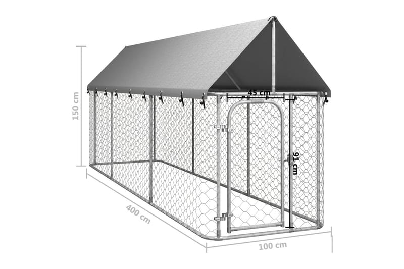 Hundgård med tak för utomhusbruk 400x100x150 cm - Silver - Hundgrind & hundstaket