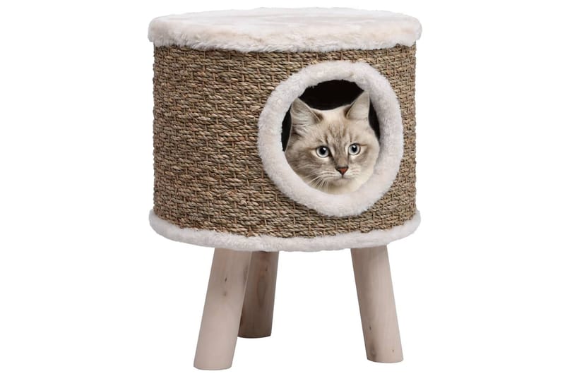 Kattkoja med träben 41 cm sjögräs - Brun - Katthus & kattkoja