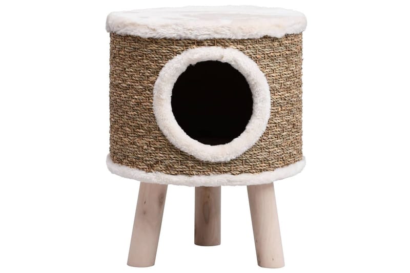 Kattkoja med träben 41 cm sjögräs - Brun - Katthus & kattkoja