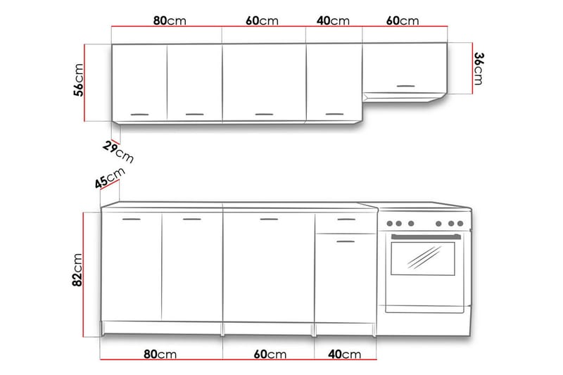 Köksset Mela 240x45x138 cm - Beige/Grå - Möbelset för kök & matplats