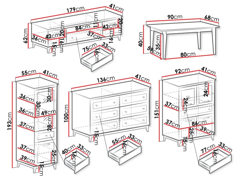 Zeylor Möbelset för Vardagsrum - Förvaring - Förvaringsmöbler - Möbelset för vardagsrum