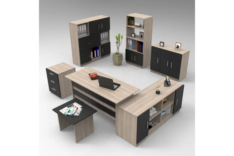 Kontorsmöbelset Raveena 19 Ek / Lärk / Svart, Ek / Lärk / Svart