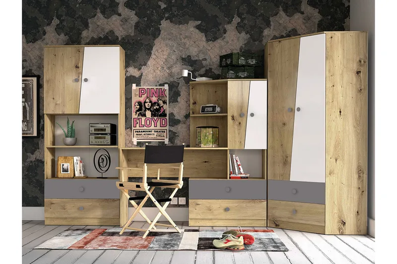 Möbelset för Kontor NERO, Natur/Vit/Grå