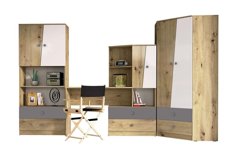 Möbelset för Kontor NERO - Natur/Vit/Grå - Möbler - Kontorsmöbler - Möbelset för kontor