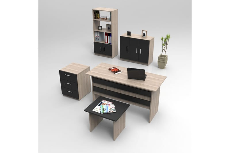 Möbelset Kontor Galkun - Natur/Svart - Möbler - Kontorsmöbler - Möbelset för kontor