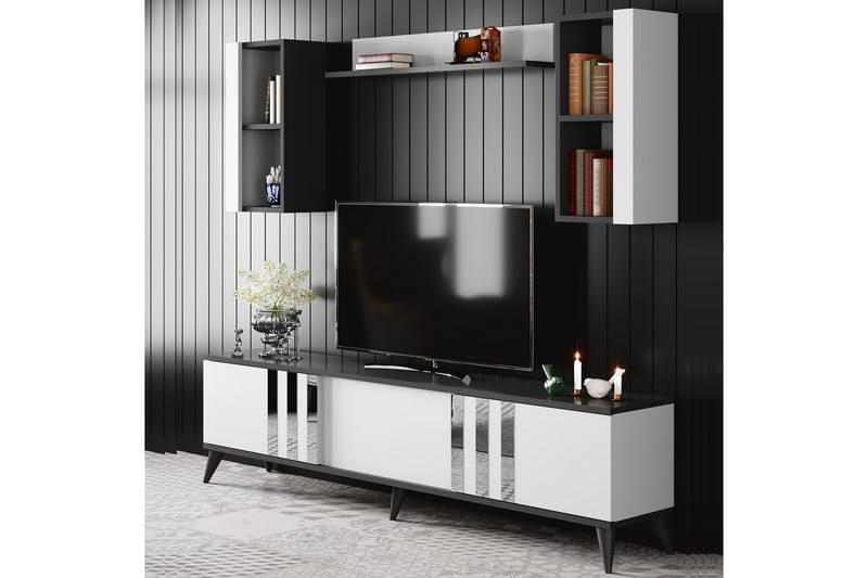 Tv-möbelset Chrome 180x30 cm Svart/Vit - TV-m�öbelset