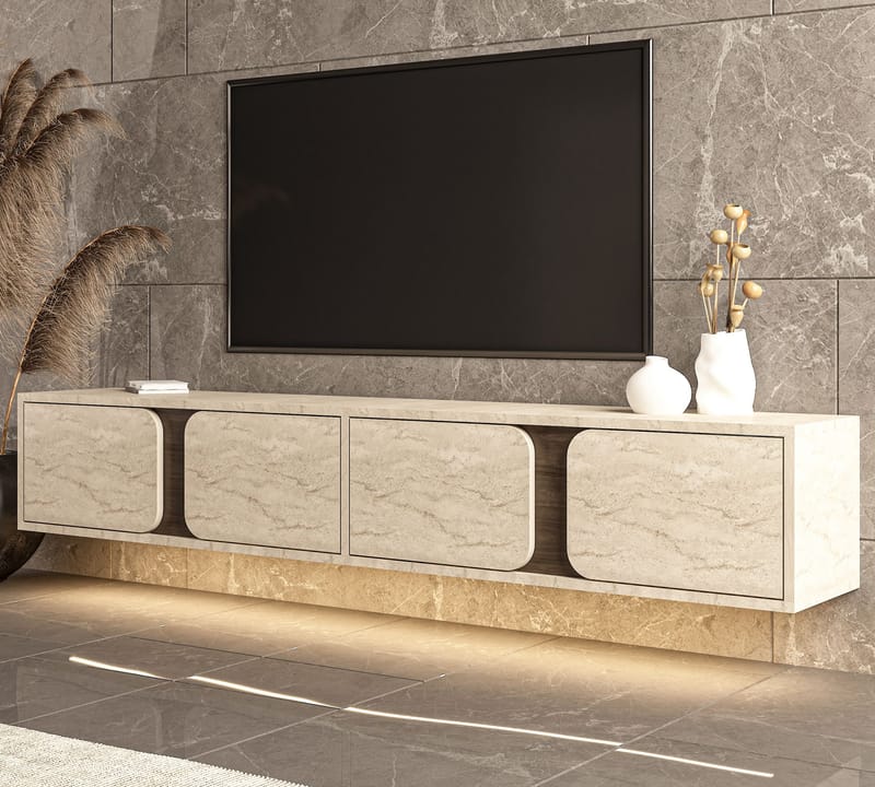 Adilen TV-bänk 180x30x30 cm - Travertin och valnöt - Möbler - TV- & Mediamöbler - TV bänk & mediabänk
