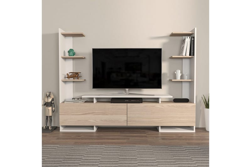 Akdere Tv-bänk 183,6 cm - Mediumfärgat trä/Vit - Möbler - TV- & Mediamöbler - TV bänk & mediabänk