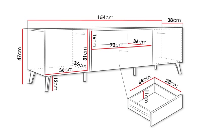 Akihiko Tv-bänk 154 cm - Vit - Möbler - TV- & Mediamöbler - TV bänk & mediabänk