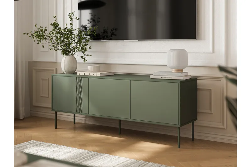 Akiko Golvstående TV Bänk 150 cm med Förvaring i Målat Trä - Grön - Möbler - TV- & Mediamöbler - TV bänk & mediabänk