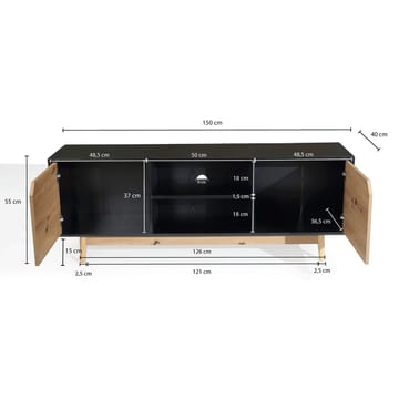Alaro TV-bänk 150 cm - Svart med ekfärgade fronter/ben - Möbler - TV- & Mediamöbler - TV bänk & mediabänk