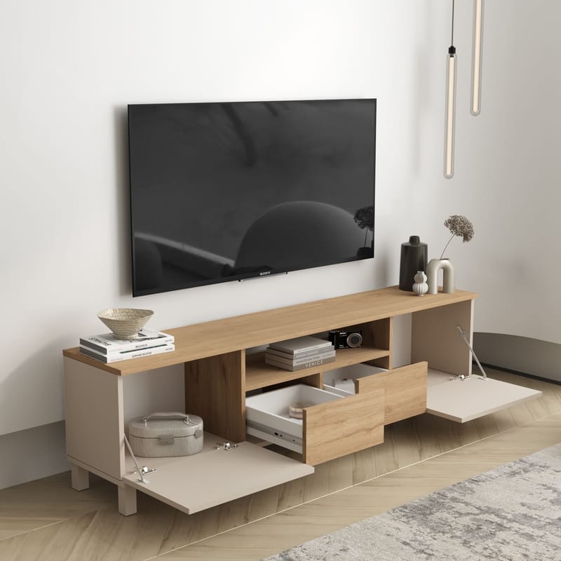 Aldarte TV-bänk 180x49,2x35 cm - Sand och ek - Möbler - TV- & Mediamöbler - TV bänk & mediabänk
