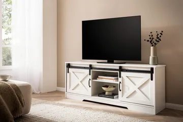 Alino TV-bänk 150 cm - Vit med svarta beslag - Möbler - TV- & Mediamöbler - TV bänk & mediabänk