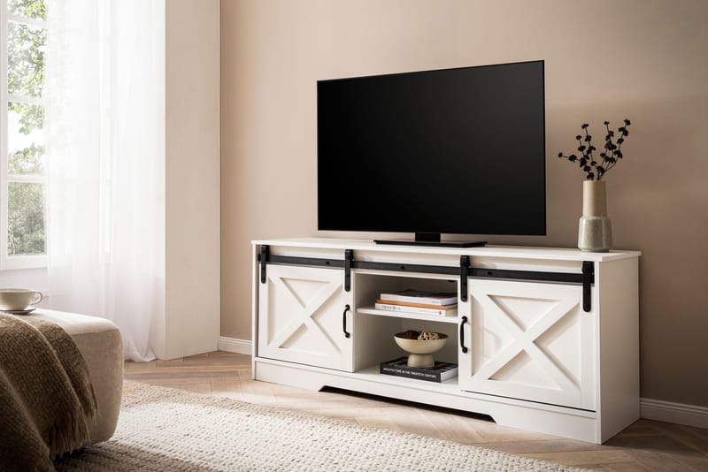 Alino TV-bänk 150 cm - Vit med svarta beslag - Möbler - TV- & Mediamöbler - TV bänk & mediabänk