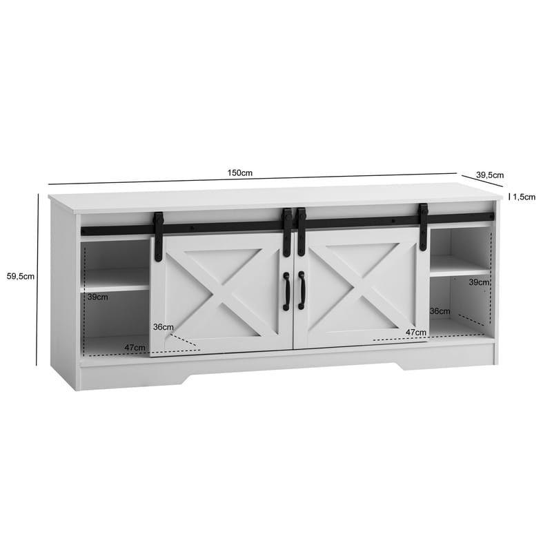 Alino TV-bänk 150 cm - Vit med svarta beslag - Möbler - TV- & Mediamöbler - TV bänk & mediabänk