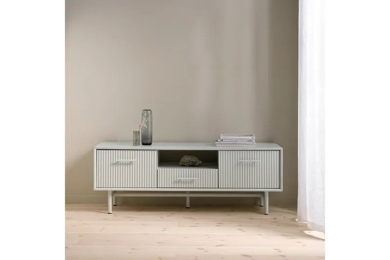 Anthony Golvstående Tv Bänk 140 cm med Förvaring i Målat Trä - Benvit - Möbler - TV- & Mediamöbler - TV bänk & mediabänk