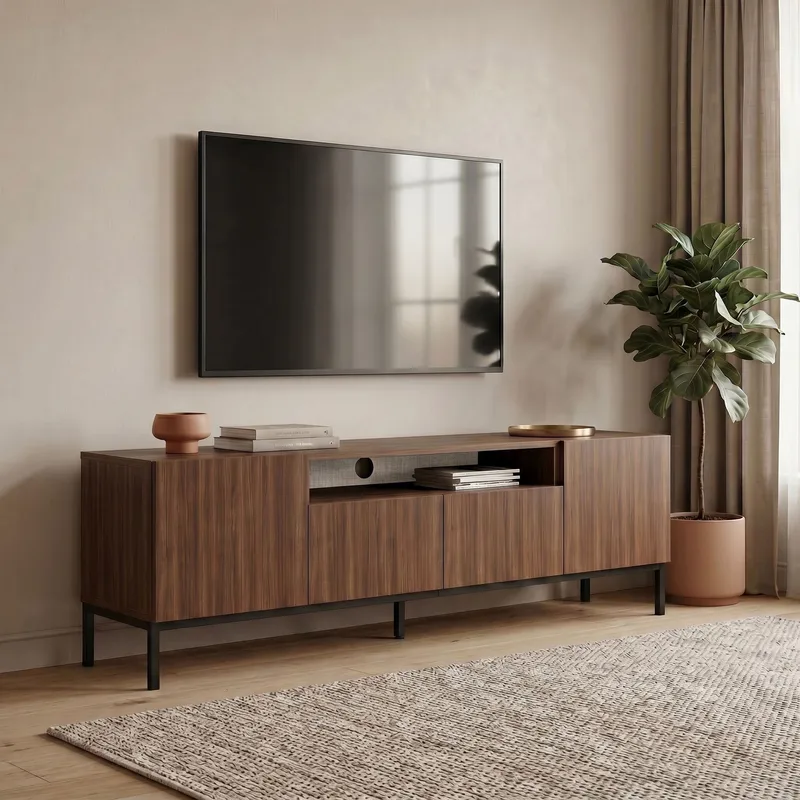 Arvold TV-bänk 160x50x35 cm - Milano Walnut och svart - Möbler - TV- & Mediamöbler - TV bänk & mediabänk